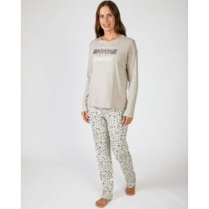 Piżama damska rozm. L P751256 – kolor beżowy. Brązowe piżamy Massana Homewear, bez wzorów, z bawełny, bez ramiączek. Za 293,00 zł.