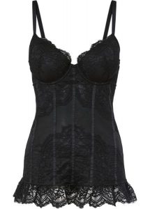 Top z biustonoszem na fiszbinach. Czarne biustonosze bonprix, z aplikacjami. Za 137,99 zł.
