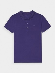 4F Koszulka polo slim damska - granatowa XL. Niebieskie bluzki 4f, xl, bez wzorów, z bawełny, klasyczne, bez kołnierzyka, bez ramiączek. Za 89,99 zł.