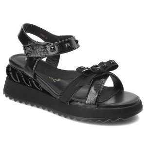 Czarne Sandały S.Barski Stylowe Obuwie Damskie. Czarne sandały S.BARSKI, bez wzorów, bez obcasa, na koturnie, bez zapięcia. Za 279,00 zł.