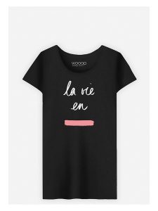 WOOOP Koszulka "La vie en Rose" w kolorze czarnym rozmiar: S. Czarne bluzki Wooop, s, bez wzorów, z bawełny, bez kołnierzyka, bez ramiączek. Za 70,74 zł.