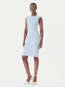 Rinascimento Sukienka koktajlowa CFC0127683003 Błękitny Slim Fit. Niebieskie kombinezony Rinascimento, m, bez wzorów, z syntetyku, wizytowe, bez kołnierzyka, bez ramiączek. Za 449,99 zł.