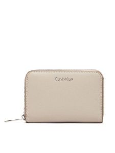 Calvin Klein Portfel Foil Logo Medium Zip Around LV04F1091G Beżowy. Brązowe portfele Calvin Klein, bez wzorów, ze skóry. Za 219,99 zł.