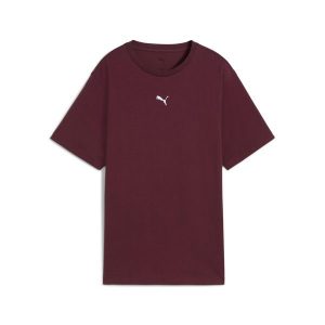Damska koszulka o luźnym kroju ESS PUMA Ruby Shimmer Red. Czerwone bluzki Puma, bez wzorów, sportowe, bez kołnierzyka, bez ramiączek. Za 99,00 zł.