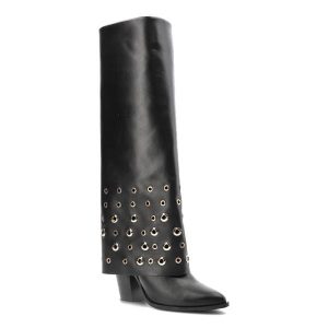 Czarne Kozaki Carinii Eleganckie Obuwie Damskie Premium. Czarne kozaki Carinii, bez wzorów, ze skóry, bez obcasa, bez zapięcia. Za 689,00 zł.