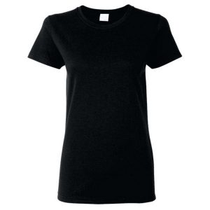 Damska Koszulka T-shirt Krótki Rękaw Top. Czarne bluzki GILDAN, l, bez wzorów, sportowe, bez kołnierzyka, bez ramiączek. Za 30,99 zł.