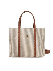 Tommy Hilfiger Torebka Th Premium Beach Le Mini Tote AW0AW17208 Beżowy. Brązowe torebki klasyczne TOMMY HILFIGER, bez wzorów, z materiału, bez dodatków. Za 629,99 zł.