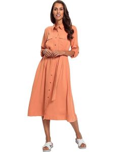 Heine Sukienka w kolorze brzoskwiniowym rozmiar: 48. Pomarańczowe sukienki Heine, bez wzorów, z lyocellu, bez kołnierzyka, bez ramiączek, midi. Za 126,45 zł.