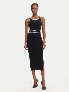 KARL LAGERFELD Sukienka codzienna A3W13039 Czarny Slim Fit. Czarne sukienki KARL LAGERFELD, na co dzień, xl, bez wzorów, z syntetyku, bez kołnierzyka, bez ramiączek, proste. Za 619,99 zł.