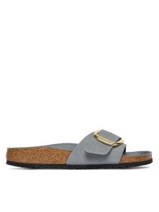 Birkenstock Klapki Madrid Big Buckle Hex 1032090 Szary. Szare klapki Birkenstock, bez wzorów, ze skóry, bez obcasa. Za 494,99 zł.