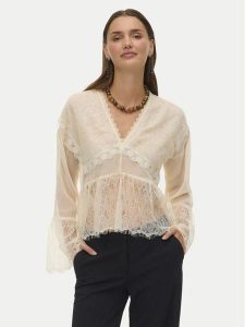 Vero Moda Bluzka Emilie 10347592 Écru Regular Fit. Bluzki Vero Moda, l, bez wzorów, z syntetyku, bez kołnierzyka, bez ramiączek. Za 229,99 zł.