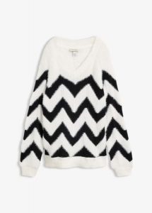Sweter. Białe swetry klasyczne bonprix, bez kołnierzyka. Za 129,99 zł.