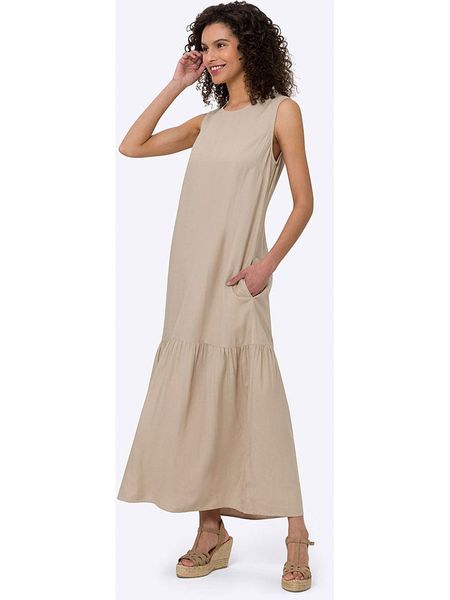 Heine Sukienka w kolorze beżowym rozmiar: 46. Brązowe sukienki Heine, na co dzień, bez wzorów, bez kołnierzyka, bez ramiączek, maxi, proste. Za 130,81 zł.