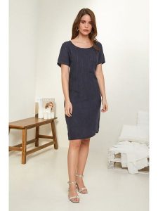 Le Monde du Lin Lniana sukienka w kolorze granatowym rozmiar: 34/36. Niebieskie sukienki Le Monde du Lin, bez wzorów, ze lnu, bez kołnierzyka, bez ramiączek, midi. Za 152,99 zł.