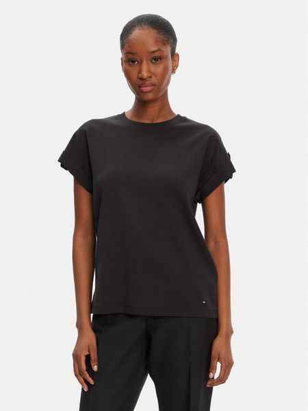 Tommy Hilfiger T-Shirt Gold Button WW0WW45628 Czarny Regular Fit. Czarne t-shirty TOMMY HILFIGER, s, bez wzorów, z bawełny, bez kołnierzyka, bez ramiączek. Za 139,99 zł.