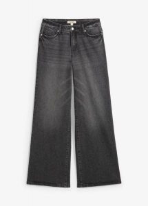 Jeansy wide leg, średni stan niewielką domieszką stretchu. Niebieskie jeansy bonprix, bez wzorów, z bawełny, długie. Za 142,99 zł.