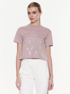 Guess T-Shirt Adele V2YI06 K8HM0 Różowy Boxy Fit. Czerwone t-shirty Guess, l, z aplikacjami, z bawełny, bez kołnierzyka, bez ramiączek. Za 89,99 zł.