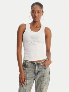 Juicy Couture Top Gothic Crown JCBLV126807 Biały Slim Fit. Białe topy Juicy Couture, l, bez wzorów, z bawełny, bez kołnierzyka, bez ramiączek. Za 199,99 zł.