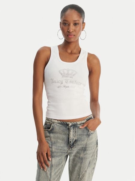 Juicy Couture Top Gothic Crown JCBLV126807 Biały Slim Fit. Białe topy Juicy Couture, l, bez wzorów, z bawełny, bez kołnierzyka, bez ramiączek. Za 199,99 zł.