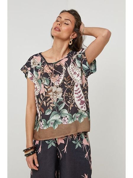 Lin Passion Bluzka w kolorze czarnym ze wzorem rozmiar: 34/36. Czarne bluzki Lin Passion, bez wzorów, klasyczne, bez kołnierzyka, bez ramiączek. Za 150,37 zł.