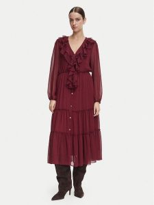 Morgan Sukienka codzienna 261-ROMANCE Bordowy Regular Fit. Czerwone kombinezony Morgan, na co dzień, bez wzorów, z syntetyku, bez kołnierzyka, bez ramiączek, proste. Za 479,99 zł.