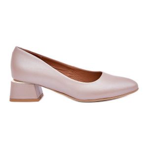 Lewski Shoes Skórzane Czółenka Lewski 3118 Ciemnobeżowe beżowy. Brązowe czółenka bez wzorów, ze skóry, bez obcasa, na obcasie, bez zapięcia. Za 410,13 zł.
