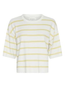 MOSS COPENHAGEN Koszulka w kolorze żółto-białym rozmiar: L/XL. Białe bluzki Moss Copenhagen, l, bez wzorów, bez kołnierzyka, bez ramiączek. Za 131,74 zł.