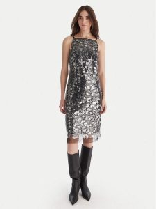 DKNY Sukienka koktajlowa DD54AN04 Srebrny Slim Fit. Szare sukienki DKNY, bez wzorów, z syntetyku, wizytowe, bez kołnierzyka, bez ramiączek. Za 659,99 zł.