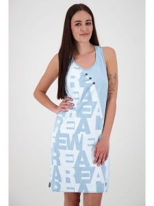 Alife and kickin Sukienka "Cameron" w kolorze błękitno-białym rozmiar: M. Niebieskie sukienki Alife and Kickin, na co dzień, m, bez wzorów, sportowe, bez kołnierzyka, bez ramiączek, midi, proste. Za 82,99 zł.
