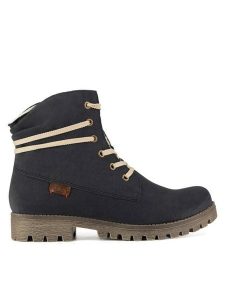 Rieker Trzewiki 78550-14 Niebieski. Niebieskie botki Rieker, bez wzorów, z materiału, bez obcasa, na płaskiej podeszwie, bez zapięcia. Za 265,99 zł.