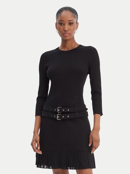 Morgan Sukienka dzianinowa 261-RANOS Czarny Slim Fit. Czarne kombinezony Morgan, bez wzorów, z dzianiny, bez kołnierzyka, bez ramiączek. Za 429,99 zł.