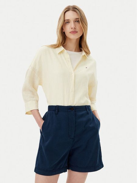 Tommy Hilfiger Koszula WW0WW46169 Żółty Loose Fit. Żółte koszule TOMMY HILFIGER, bez wzorów, ze lnu, bez kołnierzyka, bez ramiączek. Za 309,99 zł.