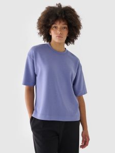 4F T-shirt regular z modalem damski - granatowy XL. Niebieskie t-shirty 4f, xl, bez wzorów, z dzianiny, bez kołnierzyka, bez ramiączek. W wyprzedaży za 39,99 zł.