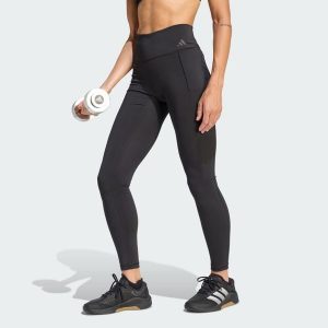 Legginsy treningowe Optime Workout Full Length. Czarne legginsy ADIDAS, bez wzorów, ze skóry. Za 259,00 zł.