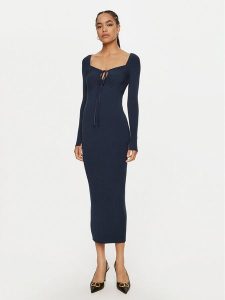 TWINSET Sukienka dzianinowa 242TP3081 Granatowy Regular Fit. Niebieskie kombinezony Twinset, l, bez wzorów, z dzianiny, bez kołnierzyka, bez ramiączek. Za 609,00 zł.