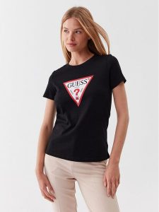 Guess T-Shirt W1YI1B I3Z14 Czarny Slim Fit. Czarne t-shirty Guess, l, z aplikacjami, z bawełny, bez kołnierzyka, bez ramiączek. Za 99,99 zł.