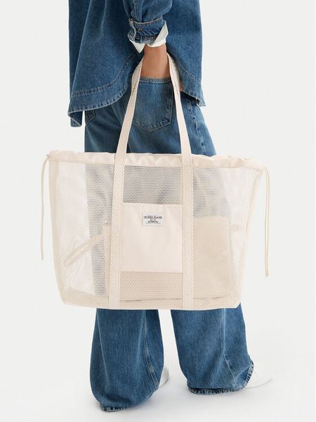 Guess Jeans Torebka WBEO-GUESS-M-003-09 Écru. Shopper bag Guess Jeans, z aplikacjami, z jeansu, bez dodatków. Za 159,99 zł.