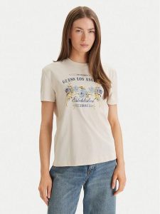 Guess T-Shirt W6GI27 K3160 Beżowy Regular Fit. Brązowe t-shirty Guess, m, z aplikacjami, z bawełny, bez kołnierzyka, bez ramiączek. Za 189,99 zł.