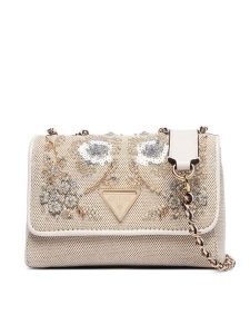Guess Torebka Giully II Mini HWAE96 73740 Beżowy. Brązowe listonoszki Guess, z aplikacjami, z materiału, bez dodatków. Za 544,99 zł.