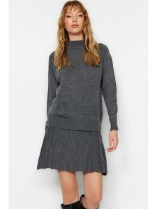 Trendyol 2-częściowy zestaw w kolorze antracytowym rozmiar: S. Czarne spódnice Trendyol, na co dzień, s, bez wzorów, mini. Za 78,28 zł.