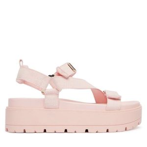 Sandały Guess. Czerwone sandały Guess, z aplikacjami, bez obcasa, na płaskiej podeszwie, bez zapięcia. Za 549,99 zł.