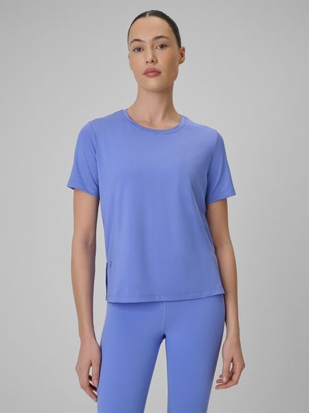 4F Koszulka treningowa loose szybkoschnąca damska - niebieska XXL. Niebieskie bluzki 4f, xxl, bez wzorów, z materiału, klasyczne, bez kołnierzyka, bez ramiączek. Za 79,99 zł.