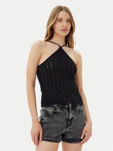 ONLY Top Noella 15352137 Czarny Regular Fit. Czarne topy ONLY, s, bez wzorów, z syntetyku, bez kołnierzyka, bez ramiączek. Za 69,99 zł.
