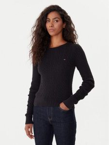 Tommy Jeans Sweter Cable Essential DW0DW22165 Czarny Regular Fit. Czarne swetry klasyczne Tommy Jeans, m, z bawełny, bez kołnierzyka. Za 279,99 zł.