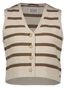 Scotch & Soda Kamizelka dzianinowa w kolorze kremowo-brązowym rozmiar: XL. Brązowe kamizelki Scotch & Soda, xl, bez wzorów, z dzianiny, bez kołnierzyka, bez ramiączek, bez kaptura. Za 143,99 zł.