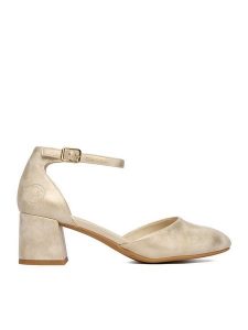 Rieker Czółenka 44762-91 Złoty. Żółte czółenka Rieker, bez wzorów, z materiału, bez obcasa, bez zapięcia. Za 319,99 zł.