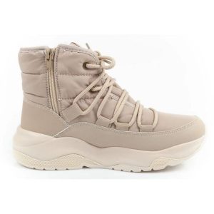 Śniegowce Ocieplane Lee Cooper LCJ-24-03-3065L beżowe beżowy. Brązowe buty zimowe z materiału, przed kolano, bez obcasa, bez zapięcia. Za 290,53 zł.