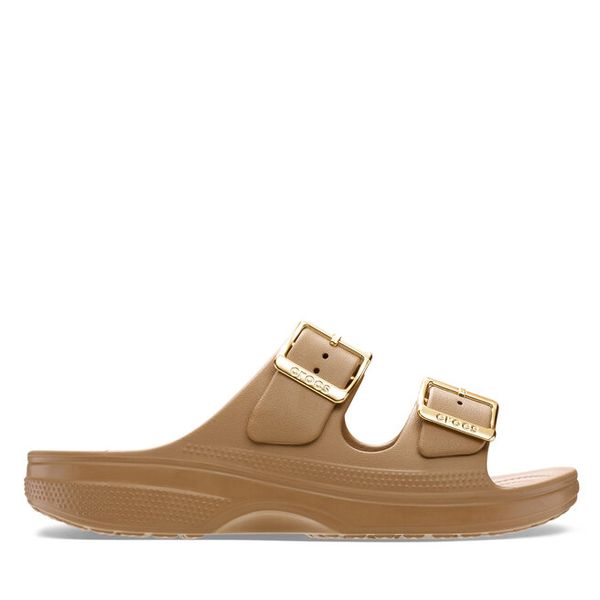 Klapki Crocs. Brązowe klapki Crocs, bez wzorów, bez obcasa. Za 169,99 zł.