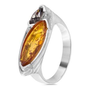Wspaniały Srebrny Pierścionek - srebro 925, Bursztyn,swarovski. Pierścionki marki W.KRUK. Za 159,00 zł.