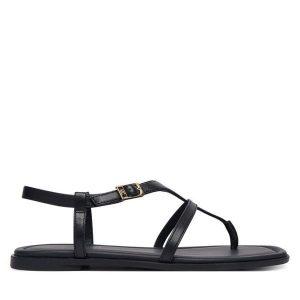 Sandały Tommy Hilfiger. Czarne sandały TOMMY HILFIGER, bez wzorów, bez obcasa, na płaskiej podeszwie, bez zapięcia. Za 449,99 zł.
